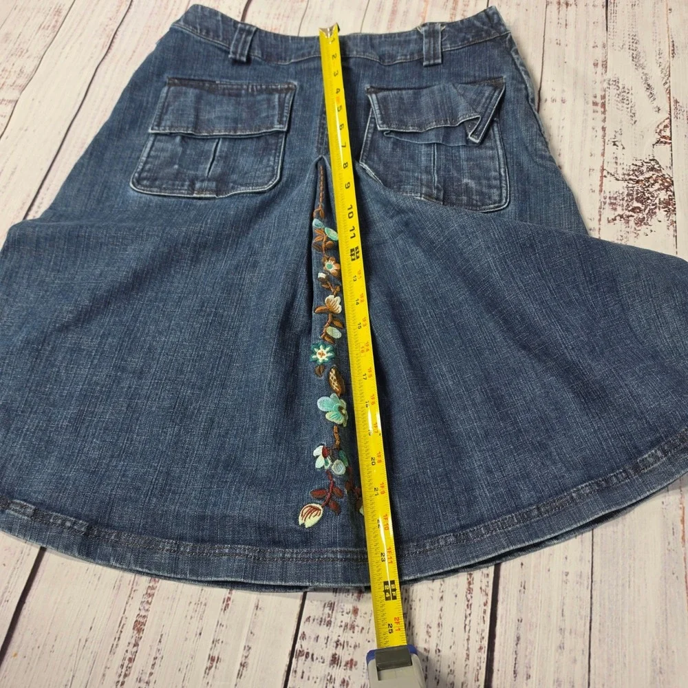 Oilily Denim Skirt Women 30 Blue Excellent Floral Embroidered A-Line Knee Length